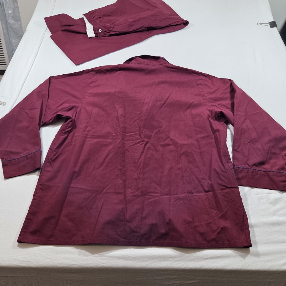Van Heusen Pjs Pajamas Men's Burgundy Shirt Button Down Long Sleeve Pants Cotton - Picture 3 of 10